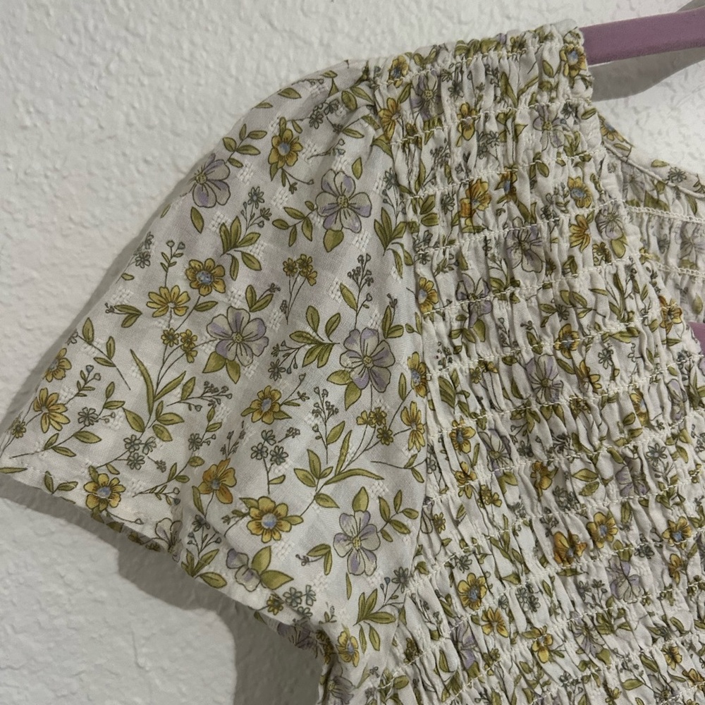 American Eagle Outfitters Floral Smocked Blouse - Cream and Yellow - Picture 3 of 5